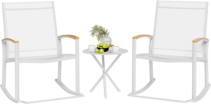 Shintenchi 3 Piece Outdoor Rocking Bistro Set, Textilene Fabric Small Patio by Shintenchi%7CFurnitureMadeforRealLife