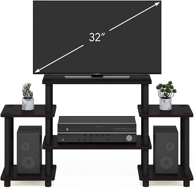 Furinno Turn-N-Tube No Tools Entertainment Center, Square corner, Dark Walnut - Image 4