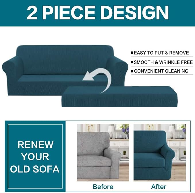 Turquoize Stretch Sofa Slipcover 2 Pieces Sofa Cover Couch Cover - Image 4