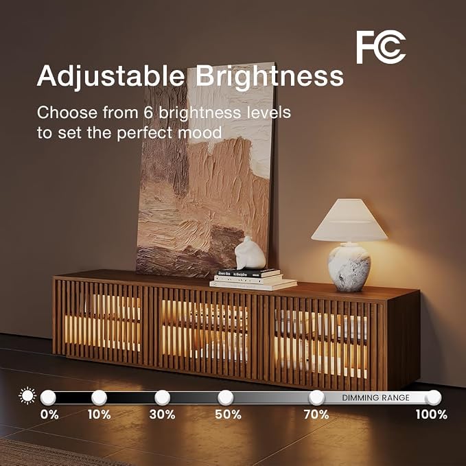 POVISON Mid Century Modern Wood Slatted TV Stand - Image 7