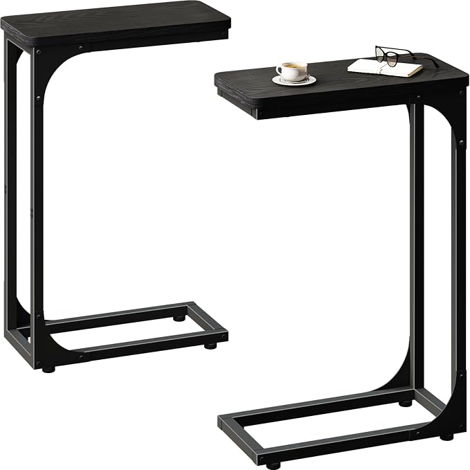 QEEIG Narrow C Shaped Side Table Set of 2 Living Room Sets Slim Couch Tray by QEEIG