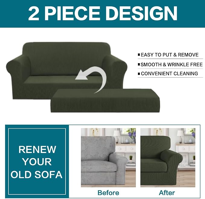 Turquoize Stretch Sofa Slipcover 2 Pieces Sofa Cover Couch Cover - Image 3
