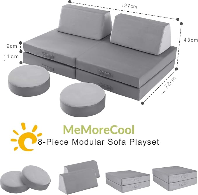MeMoreCool Play Couch for Kids, 8-Piece Modular Foam Couch Set, Kids Play Couch - Image 3