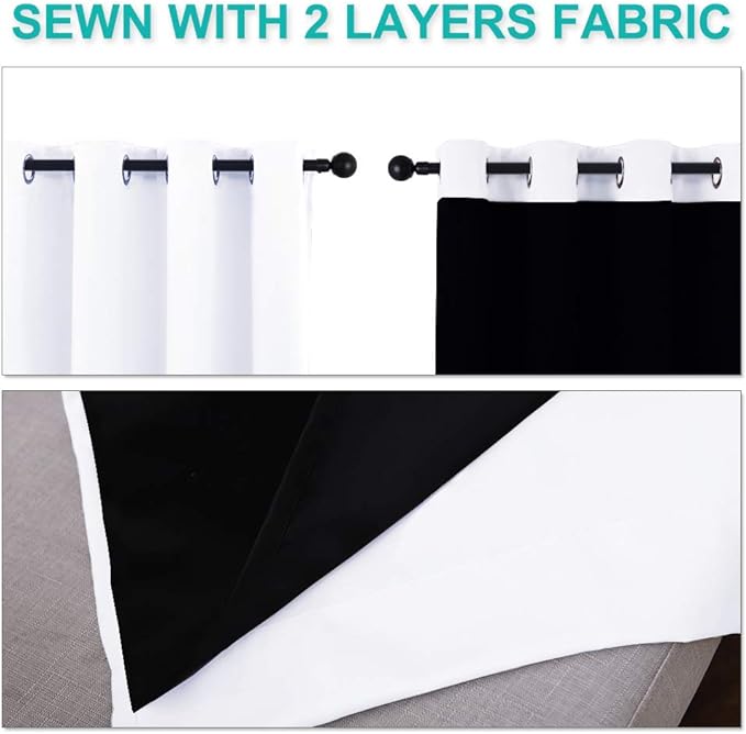 NICETOWN White 100% Blackout Lined Curtains, 2 Thick Layers Completely Blackout - Image 5
