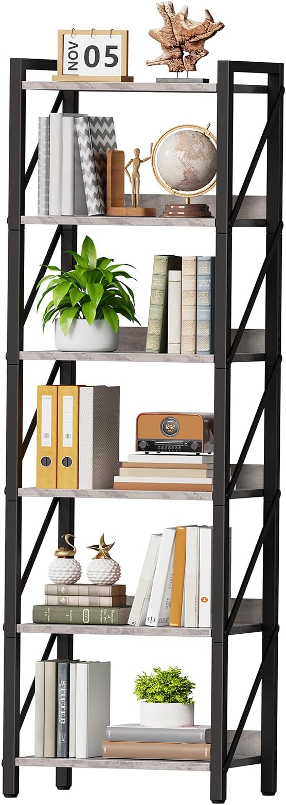 HOOBRO Bookshelf, 6-Tier Industrial Bookcase, Book Shelf Storage Organizer by HOOBRO