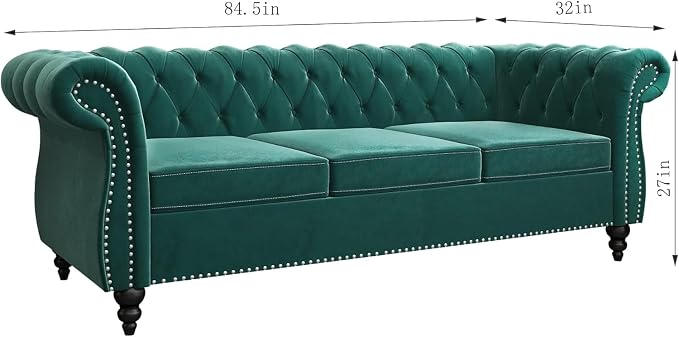 Chesterfield 3 Seater Sofa, Modern Velvet Tufted Couch 3 Seater - Image 2