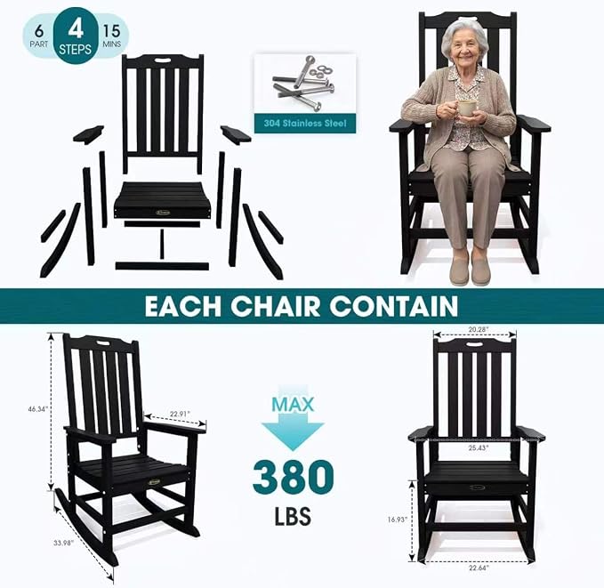 THOEOE Oversized Rocking Chair Set of 4, Outdoor Rocking Chair - Image 7