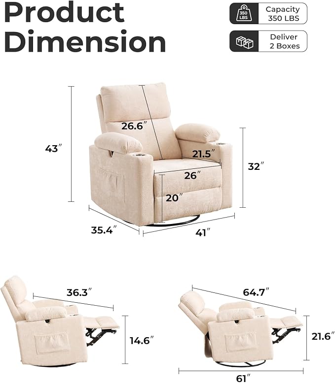 Rocking Chair Nursery with Adjustable Armrests, Electric Glider Recliner - Image 2