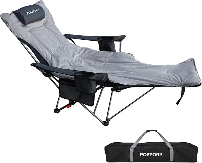 Reclining Camping Chair with Removable Footrest Lounge Chair with Headrest by POEPORE__LOOKGOODFEELGOOD