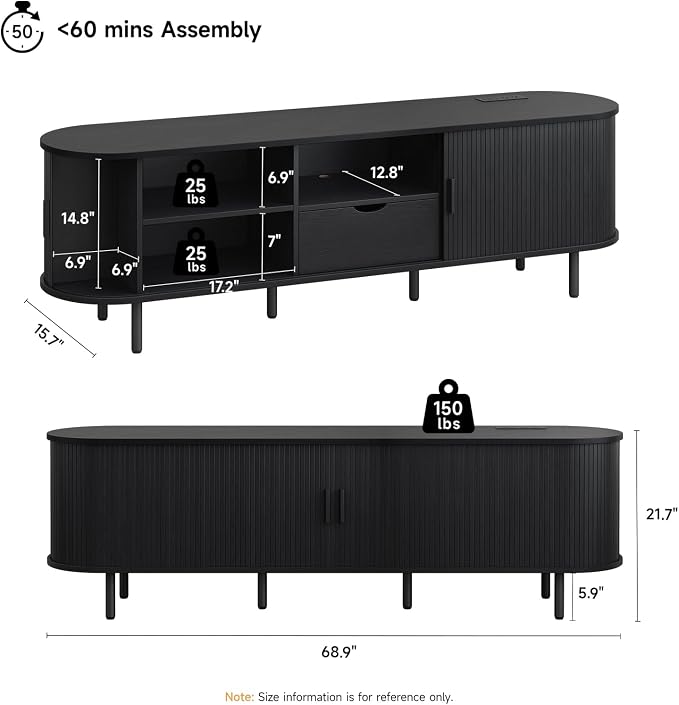 ONBRILL 69" TV Stand with Power Outlet - Image 2