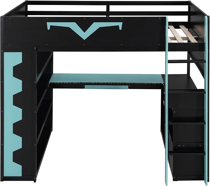 Full Size Gaming Loft Bed with Integrated Desk & RGB LED Lights, Pro-Gamer Bunk - Image 4