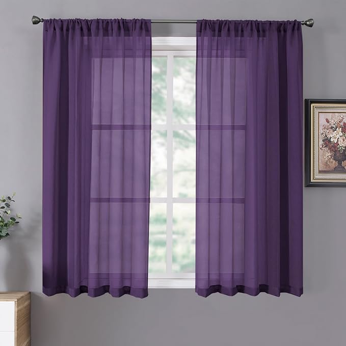 Tollpiz Short Sheer Curtains Linen Textured Bedroom Curtain Sheers Light by Tollpiz