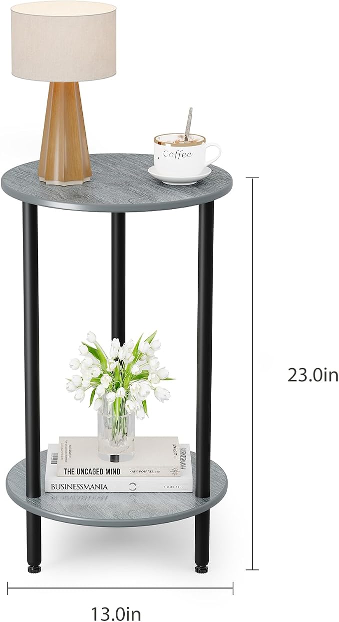 Round Side Table Set of 2, 2-Tier Modern Accent Table, Small Bedside Table - Image 3