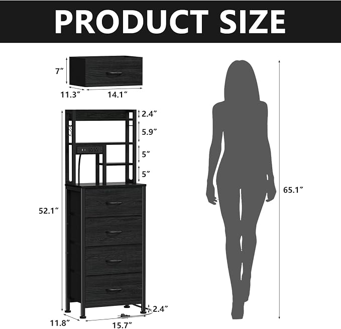 Furnulem Tall Nightstand, LED Night Stand - Image 3