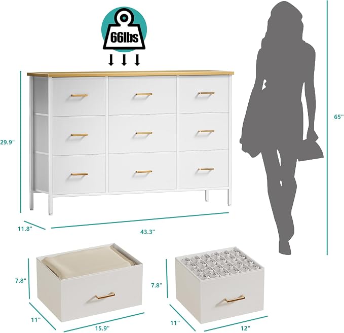 VASICAR Wide TV Stand Modern TV Console, 9 Drawers Dresser - Image 3