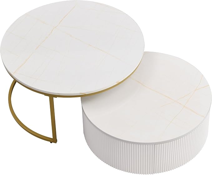 27.6" Modern Round Nesting Coffee Table Fluted - Image 9