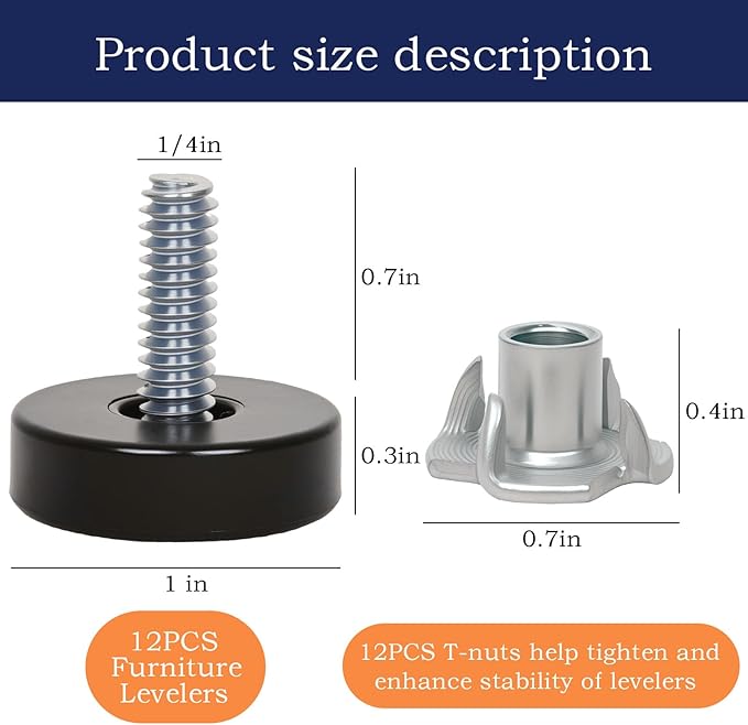 12 PCS 1/4" Thread Furniture Feet Levelers, Furniture Leveling Feet - Image 2