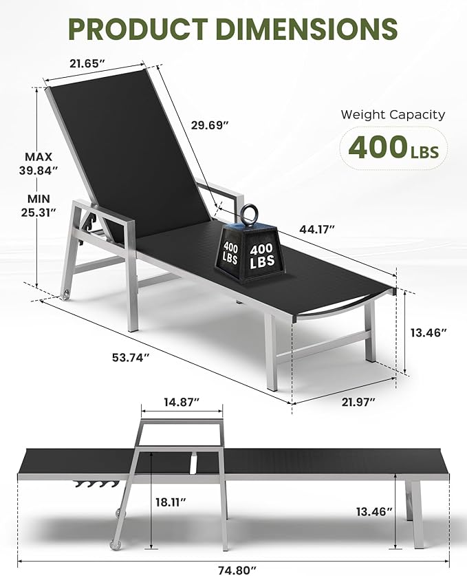 Vexwalx Patio Chaise Lounge Chair Outdoor - Image 2