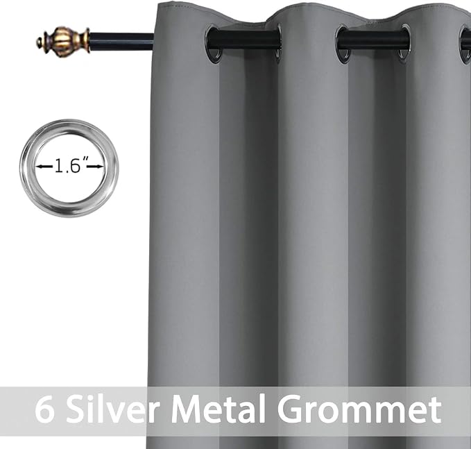 Yakamok Room Darkening Gray Blackout Curtains Thermal Insulated Grommet Curtain - Image 3