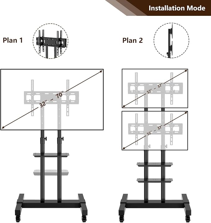 Mobile TV Stand Rolling TV Cart Floor Stand - Image 7