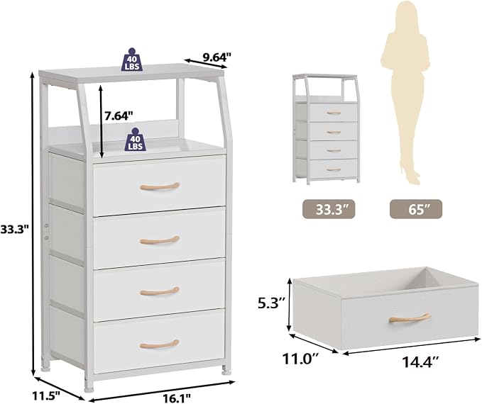 Furnulem Tall 4 Drawers Dresser, Vertical Storage Tower - Image 3