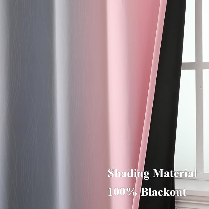 Pink and Grey Blackout Curtains 84 inches Long, Ombre Full Room Darkening - Image 5
