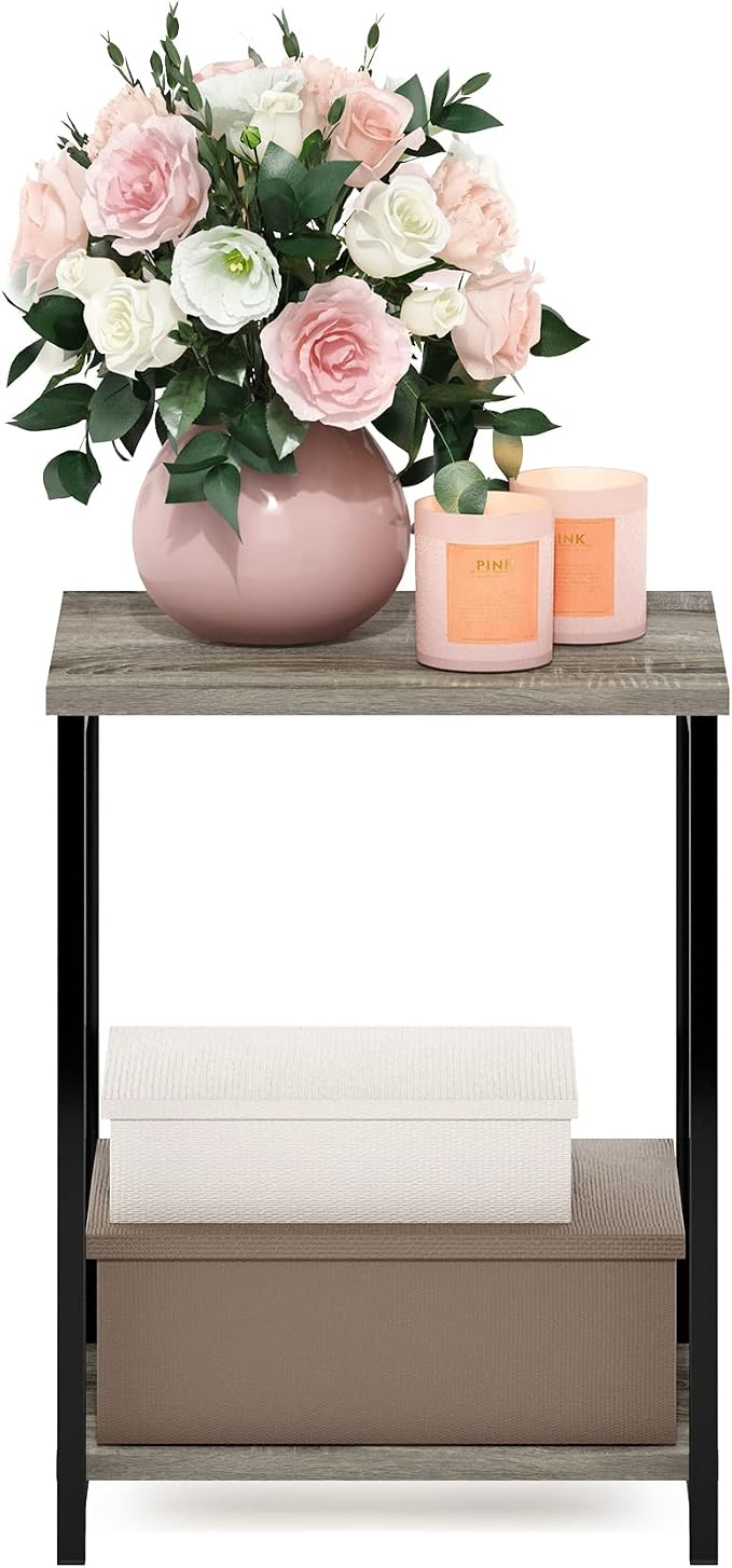 Furinno Simplistic Metal Frame End Table, French Oak - Image 4