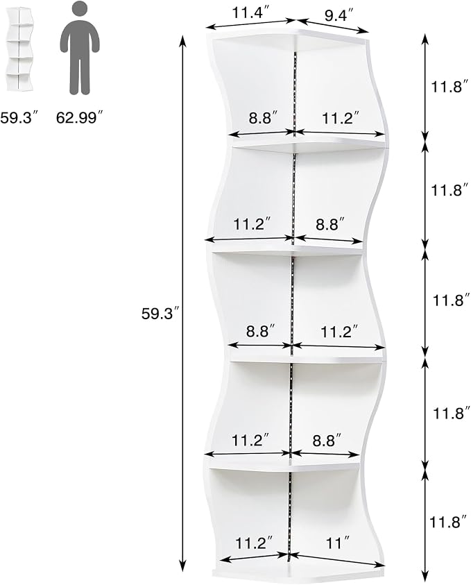 VECELO 6-Tier Compact Wave Corner Bookcase - Image 2