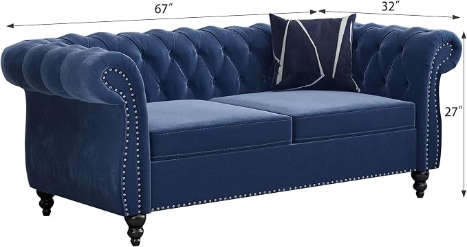 ORRD 2 Pieces Living Room Set, Velvet Couch Chesterfield Sofa Loveseat - Image 7