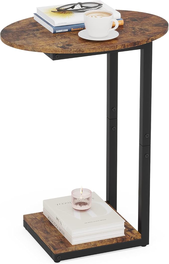 Hosfais Side Table Small End Table, C-Shaped Wood Sofa Table - Image 3