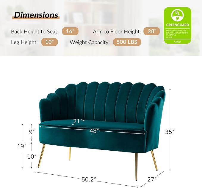 HULALA HOME Velvet Loveseat Sofa - Image 2