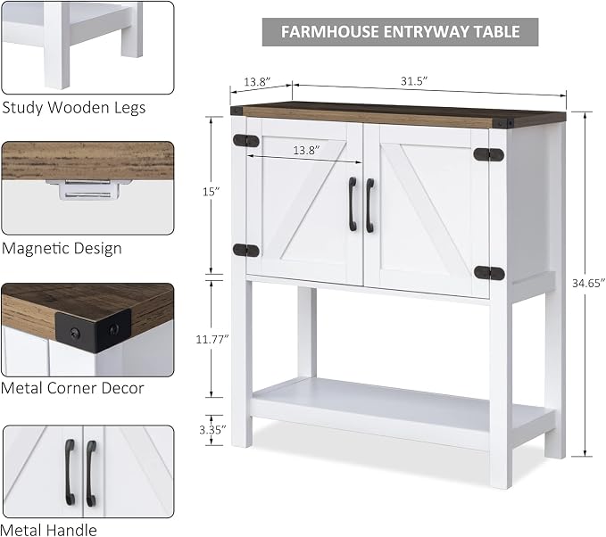 Mufico Console Table Coffee Bar Cabinet Sofa Table, 31.5 L x 13.8 D x 34.65 H - Image 2