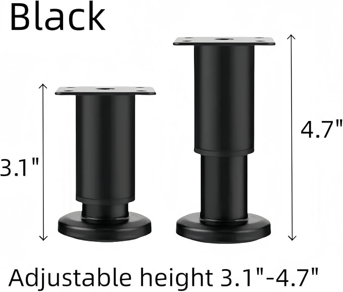 4PCS Adjustable 3.1-4.7 Inch Metal Furniture Legs Black Furniture Replacement - Image 3