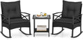Tangkula 3 Pieces Outdoor Rocking Chairs Set, Rattan Heavy Duty Cushioned by TANGKULA
