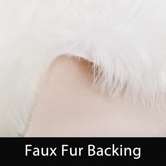 Latepis White Round Rug 6.7 ft, Faux Fur Sheepskin Circle Rug - Image 4