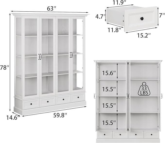 78" Large Storage Cabinet with Glass Doors, China Hutch, Farmhouse Kitchen - Image 2