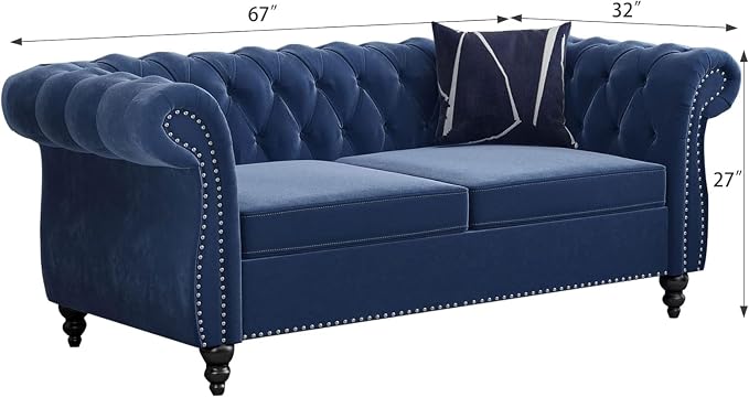 Chesterfield Loveseat Sofa, Modern Velvet Small Sofa Couch 2 Seater - Image 2