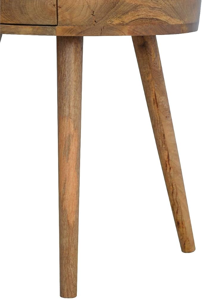 Nordic Inspired Circular Bedside Table 1 Drawer Oak Wood - Image 10