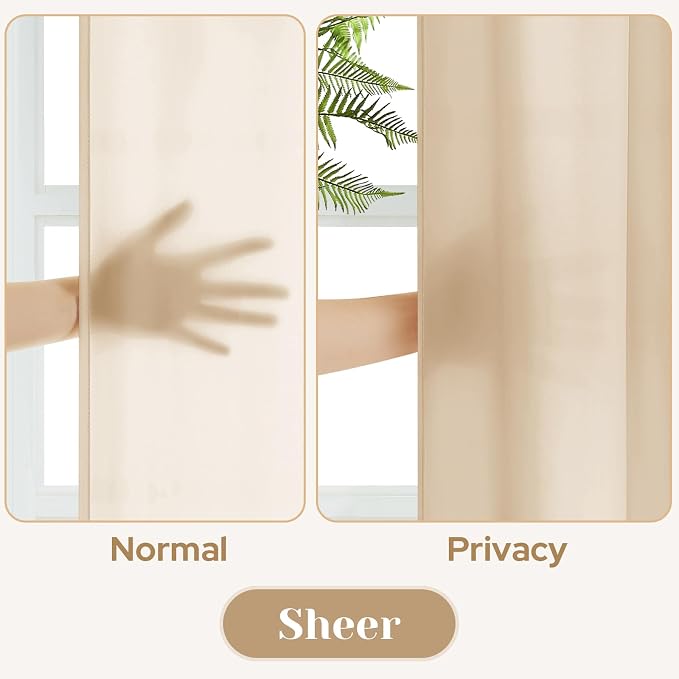 HOMEIDEAS Non-See-Through Beige Privacy Sheer Curtains, 52 X 63 Inches Long 2 - Image 3