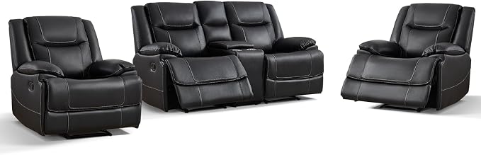 ANJ Premium Genuine Manual Reclining Sofa Set, Included Recliner Chair Set of 2 - Image 9