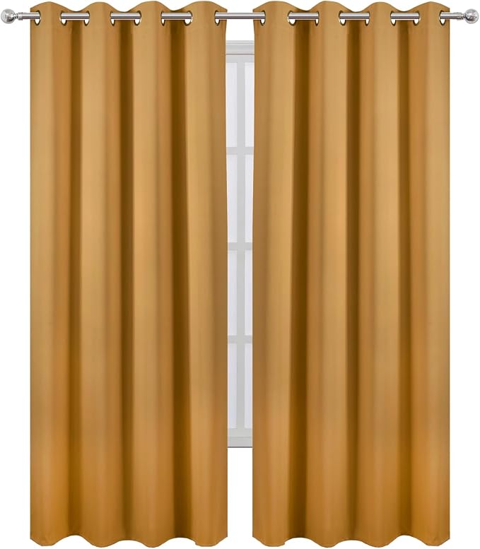 LEMOMO Blackout Curtains 52 x 90 inches Long Mustard Yellow Curtains Set of 2 - Image 2