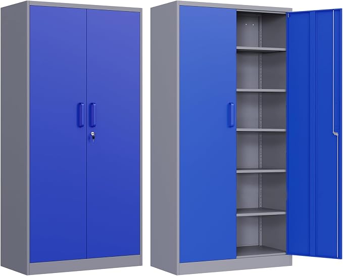 Metal Garage Storage Cabinet, Lockable Metal Cabinet by Anxxsu