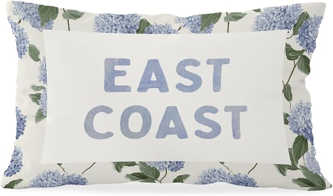 Coastal Decor, Hydrangea Floral East Coast Throw Pillow Lumbar Gifts by Unknown