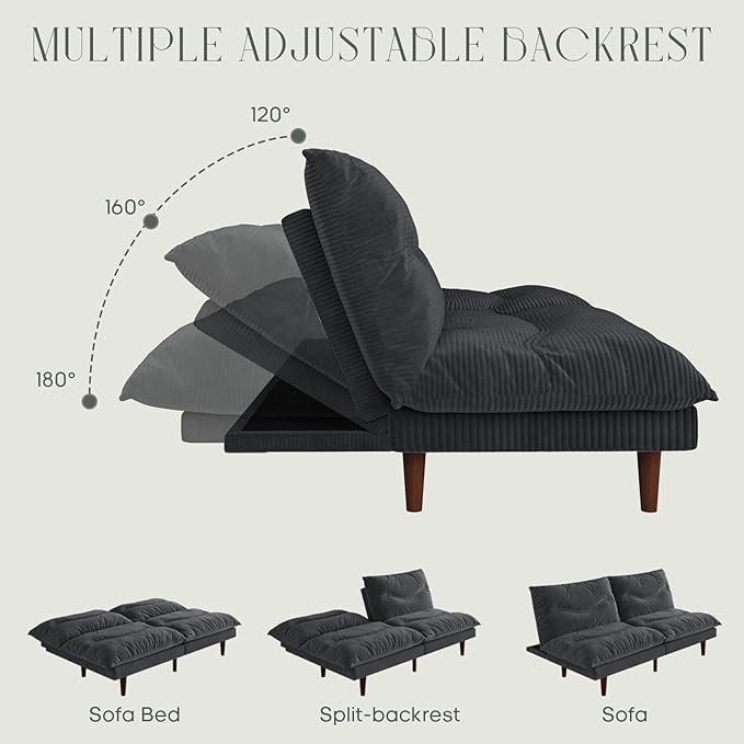 DreamDashio Futon Sofa Bed, 69 inch Futon Couch - Image 3