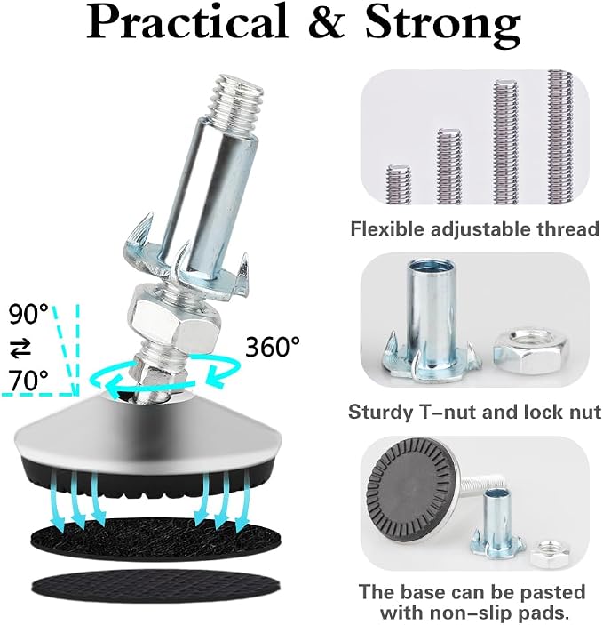 4 Set M10 Swivel Adjustable Leveling Feet, Heavy Duty Height Adjuster Furniture - Image 7