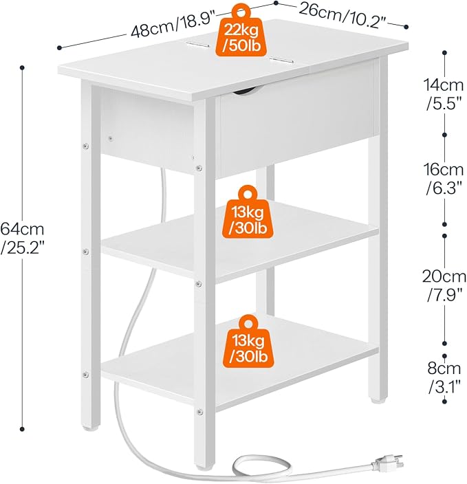 HOOBRO End Table with Charging Station, Narrow Side Table, Flip Top Nightstand - Image 3