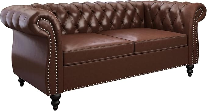 Chesterfield Loveseat Sofa, Modern 2 Seater Couch Leather Small Love Seat Sofa - Image 4