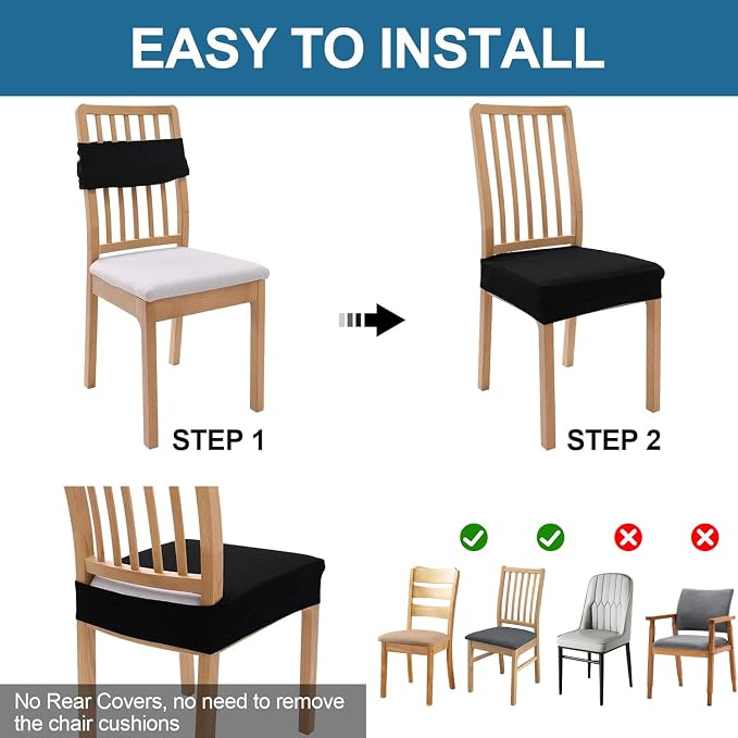 Smiry Waterproof Seat Covers for Dining Room Chairs Set of 8, Stretch Jacquard - Image 5