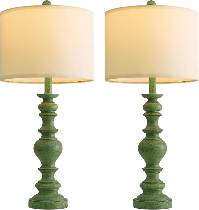 BOBOMOMO 27" Sage Green Table Lamps Set of 2, Large Farmhouse Resin Lamps - Image 7