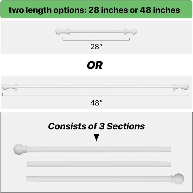 White Curtain Rods for Windows 28 to 48 inch, Adjustable Curtain Rod Set - Image 4
